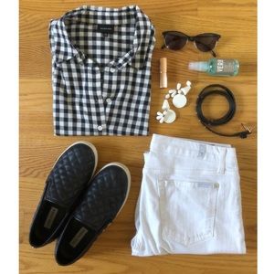 Button Up Gathered Hem Gingham Top Who What Wear